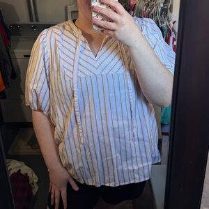 LC Lauren Conrad White and Tan Striped Blouse